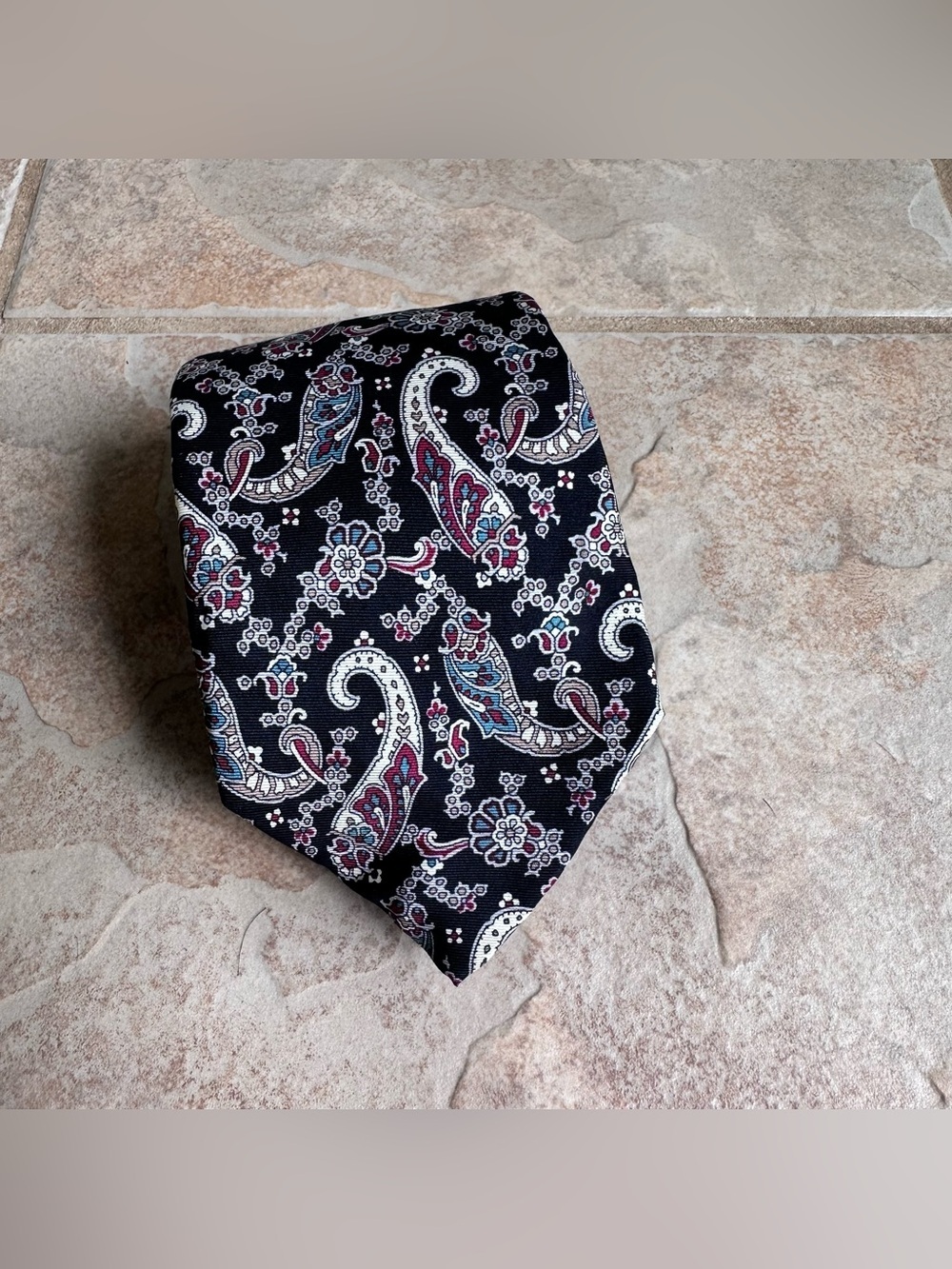 Christian DIOR Silk Tie Black Cream Paisley Vintage Necktie USA​